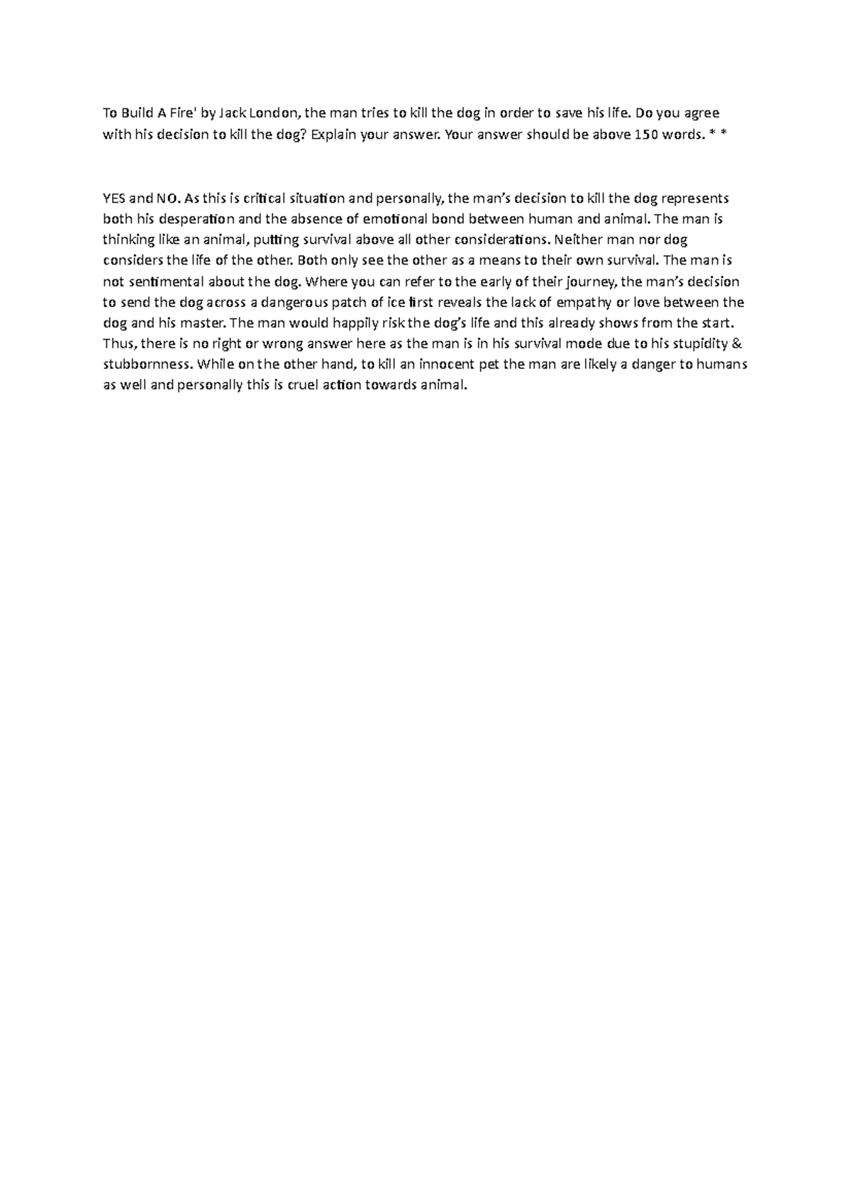To Build A Fire - LECTU - To Build A Fire' by Jack London, the man ...