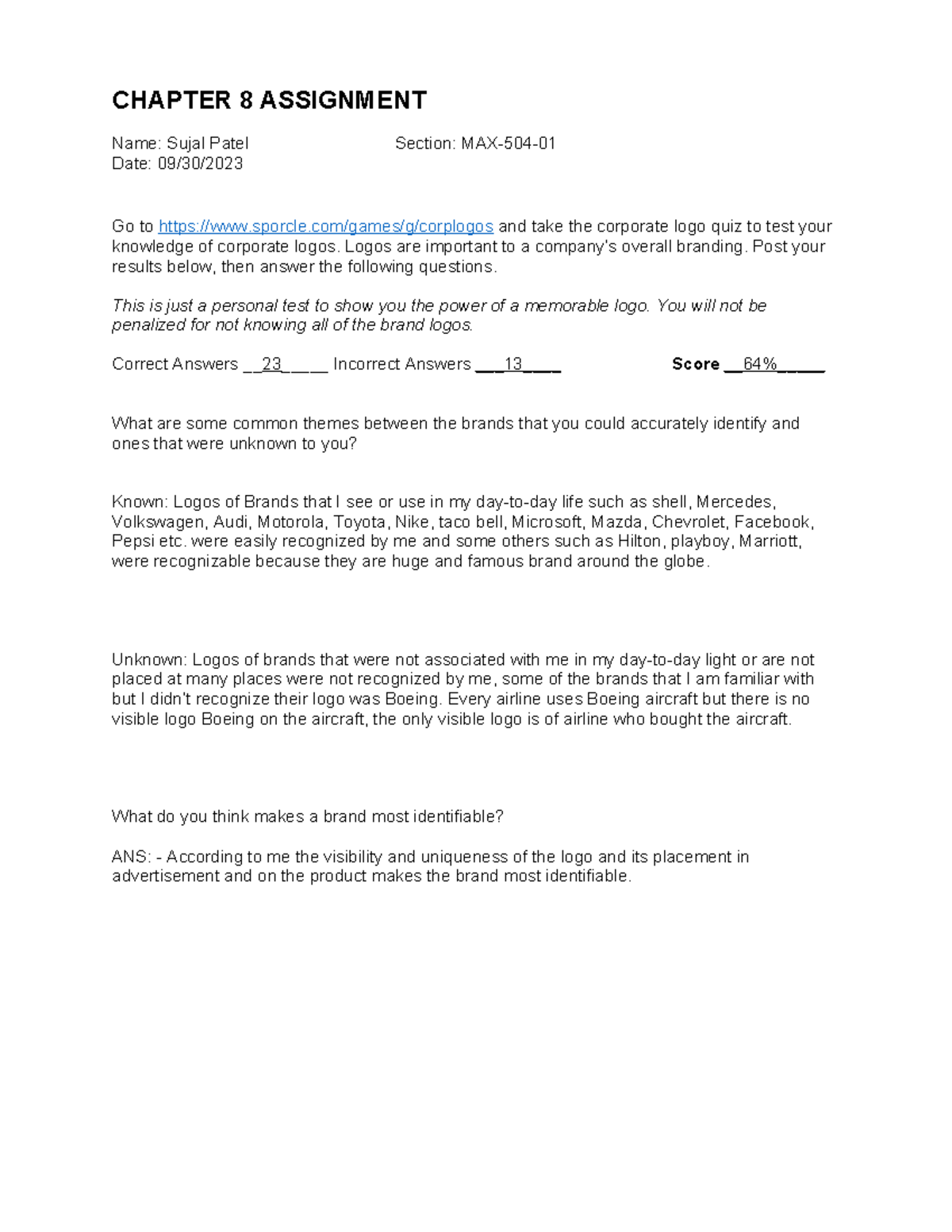 Chapter+8+Assignment%281%29 - CHAPTER 8 ASSIGNMENT Name: Sujal Patel ...