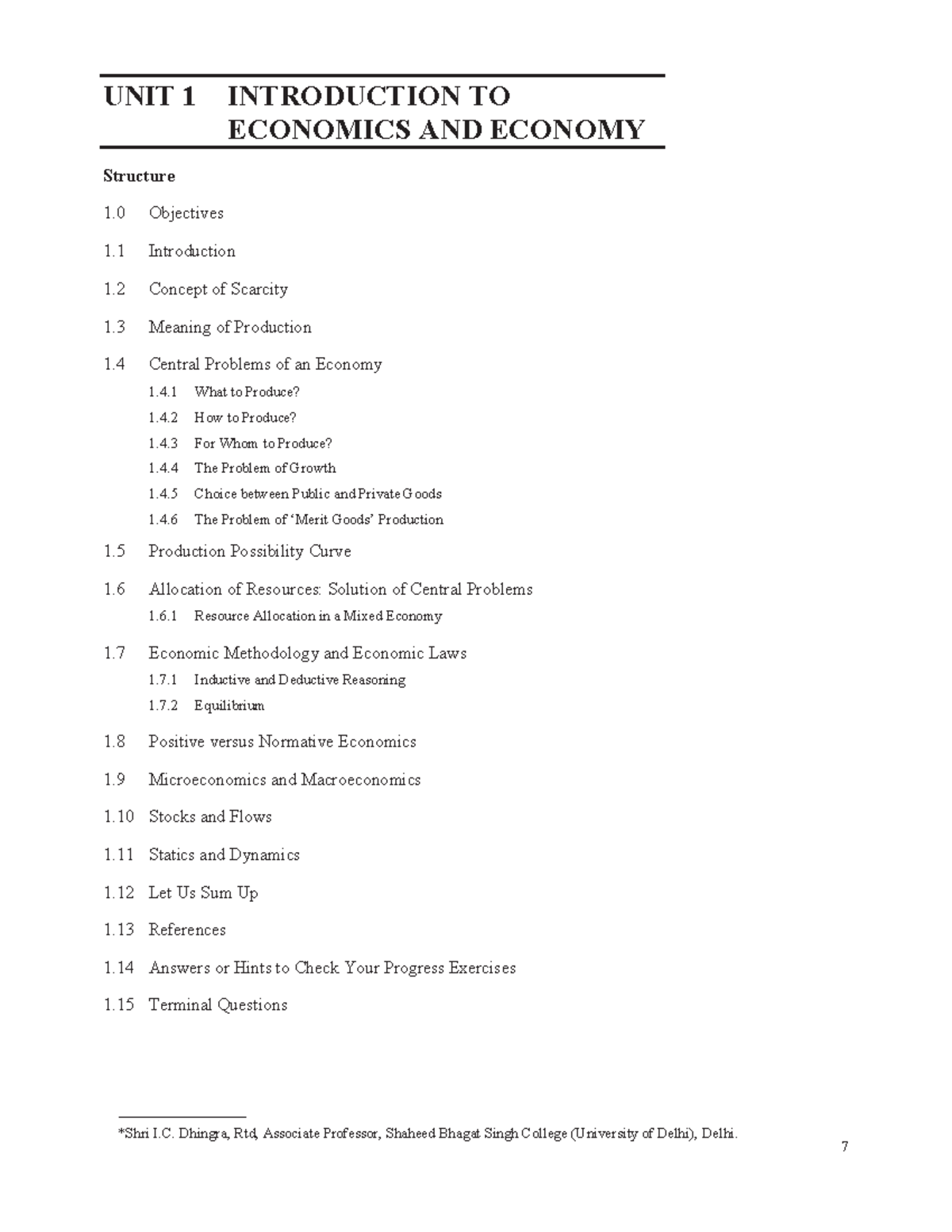 Unit-1 - Hhh - UNIT 1 INTRODUCTION TO ECONOMICS AND ECONOMY Structure 1 ...