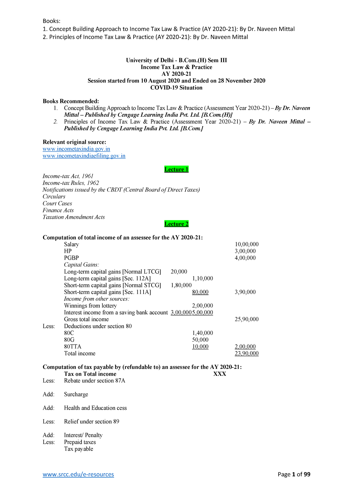 Income Tax AY 2020 21 Sem III B Com H Naveen Mittal 1 Concept 