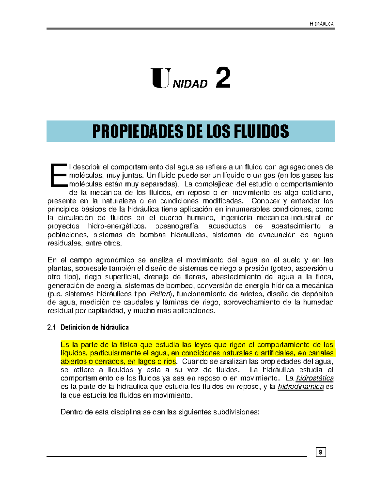 Propiedades De Los Fluidos Pdf Hidrulica U Nidad Propiedades De Los Fluidos L Describir El