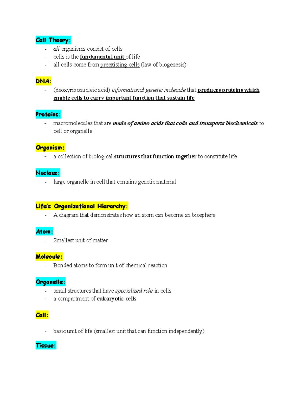 Cell Theory vocab BIO 189 PROF.tietjen Cell Theory all organisms