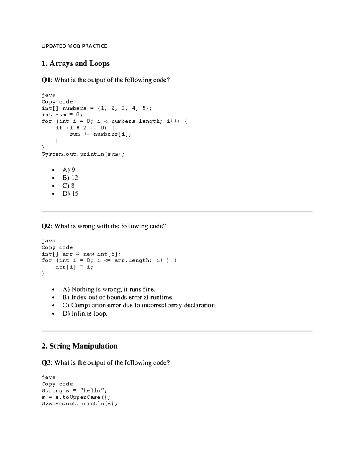 Updated MCQ Practice - Test 2 MCQ practise - UPDATED MCQ PRACTICE 1 ...