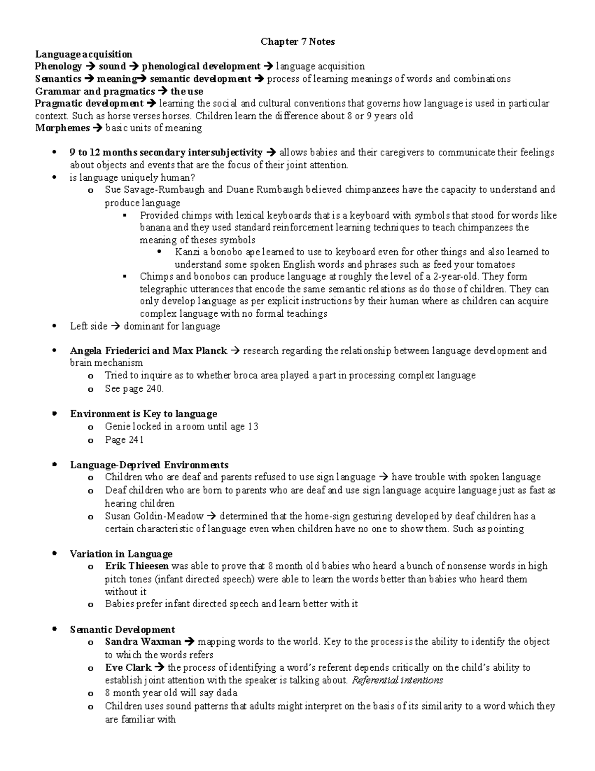 Chapter 7 Notes - Chapter 7 Notes Language acquisition Phenology sound ...