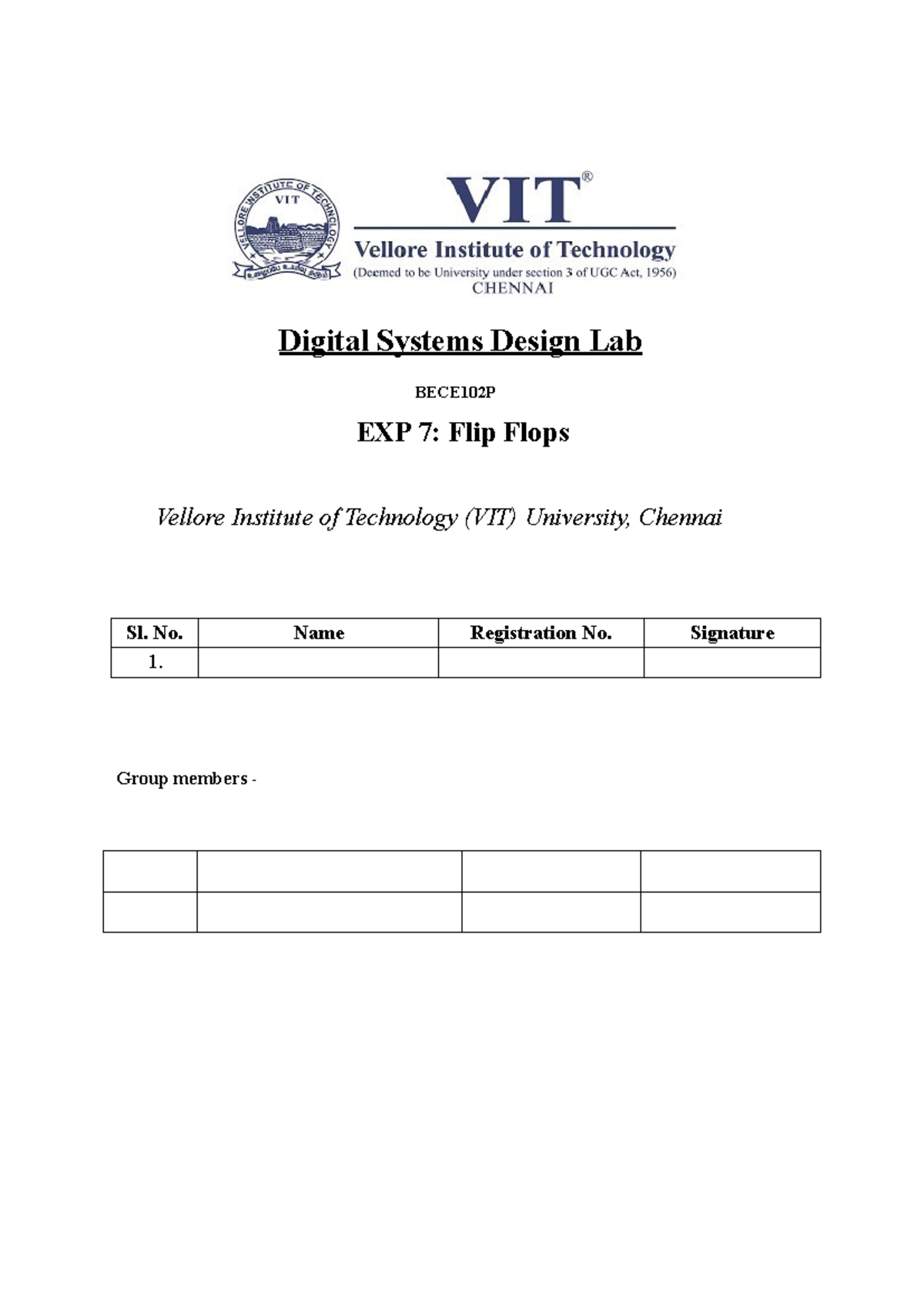 Exp 7 - practical materials - Digital Systems Design Lab BECE102P EXP 7 ...