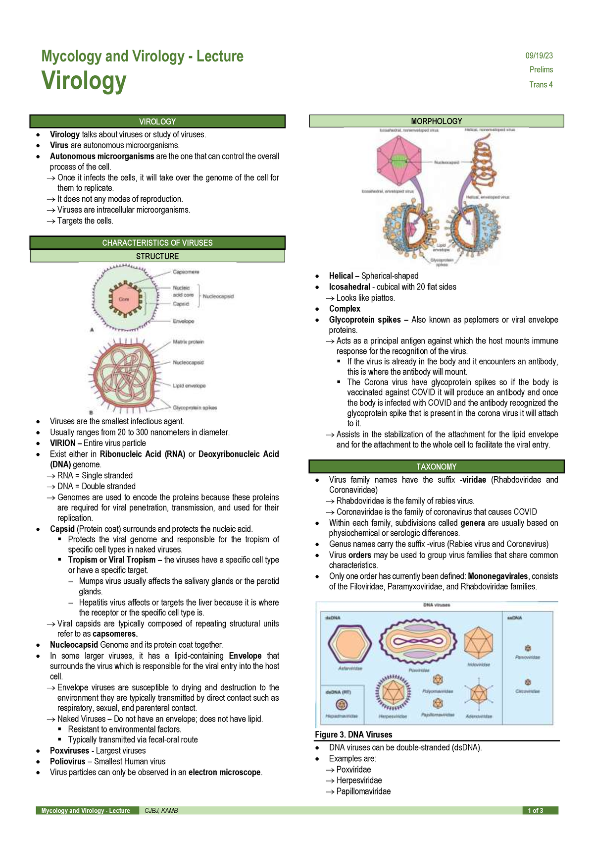 Mycolec M T1 Virology - Mycology And Virology - Lecture 09 / 19 / 23 ...