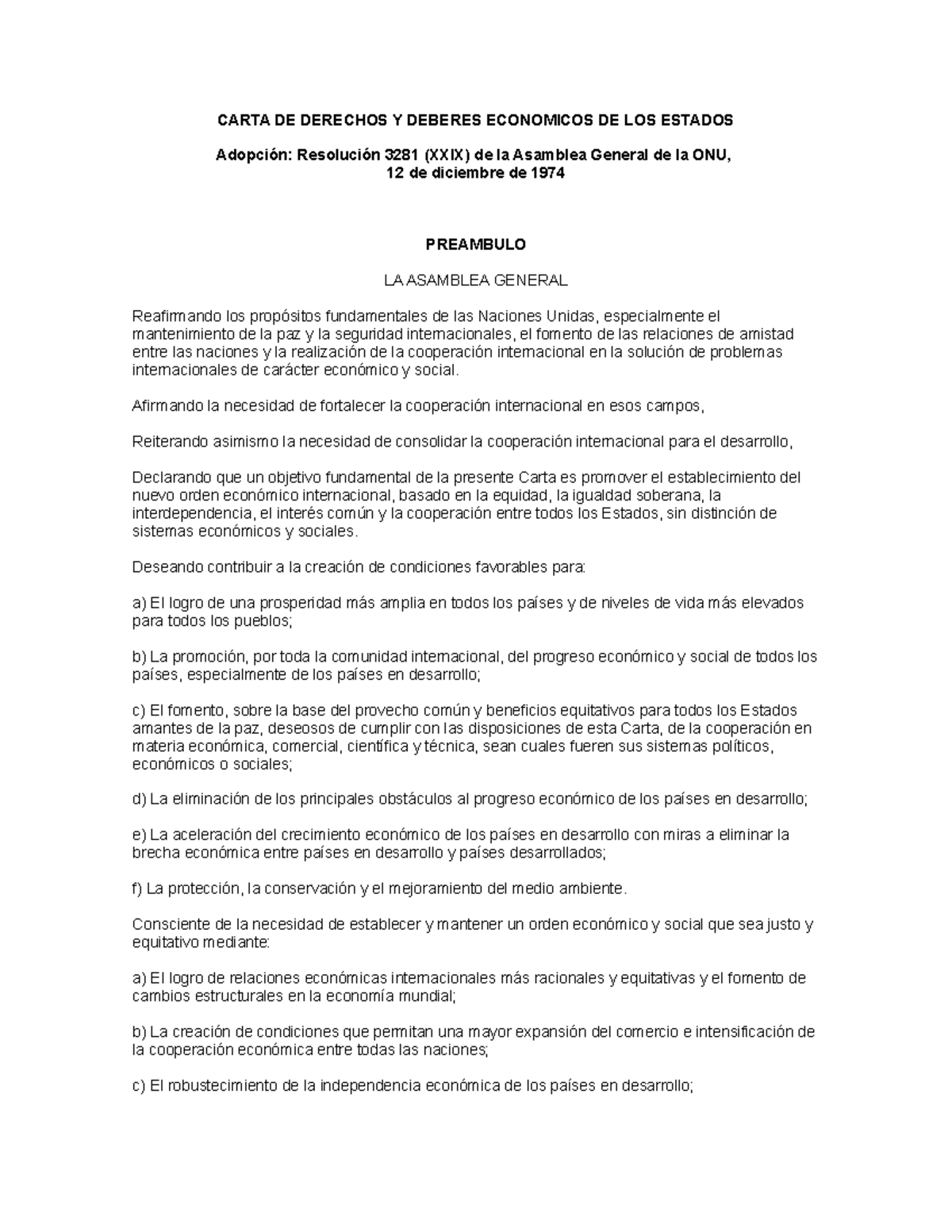 Carta DE Derechos Y Deberes Economicos DE LOS Estados CARTA DE 