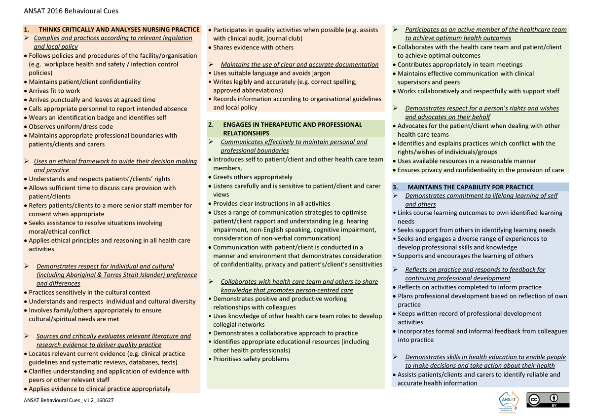 standard 1 thinks critically and analyses nursing practice example