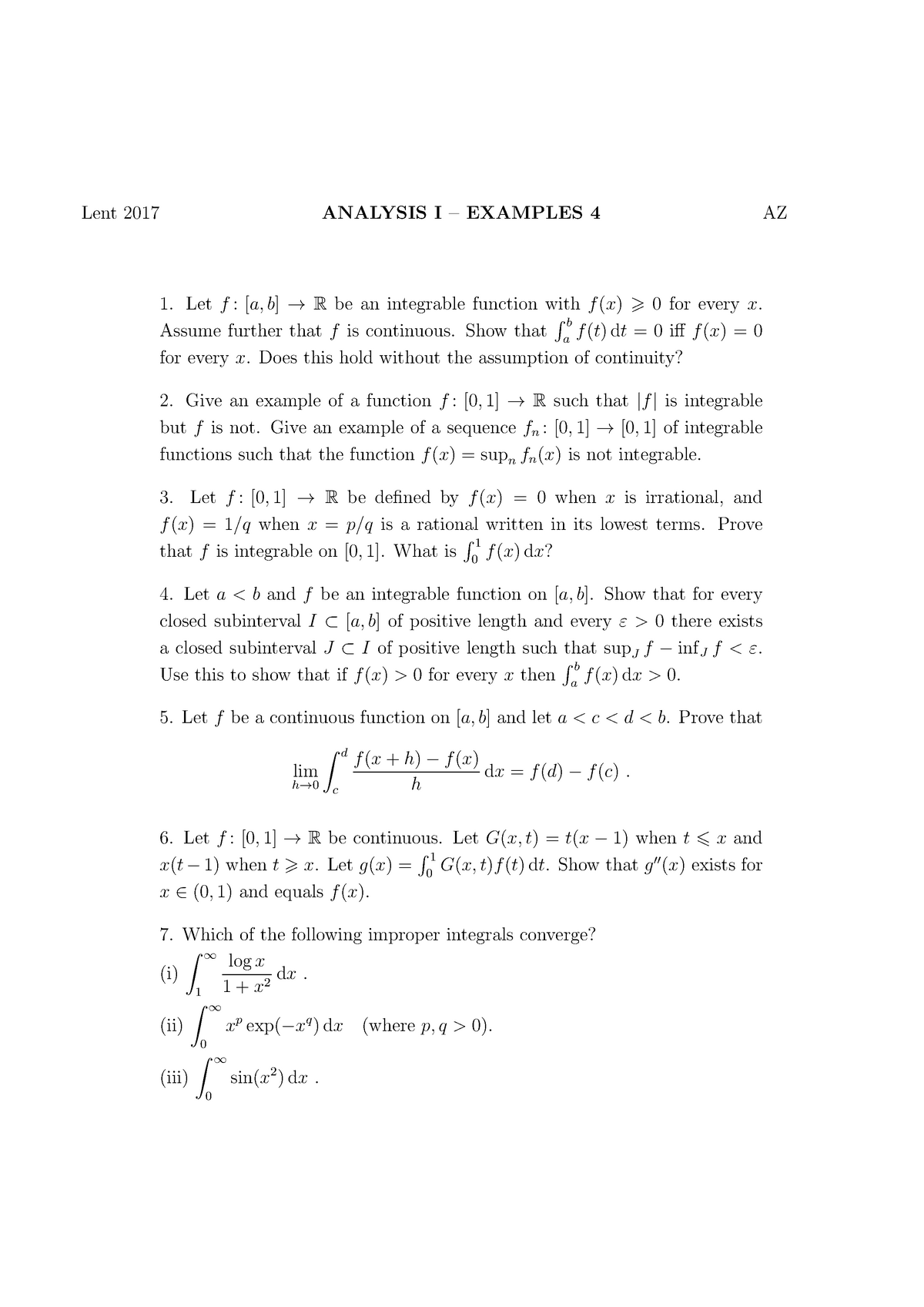 Analysis I 16 17 Example Sheet 4 Studocu