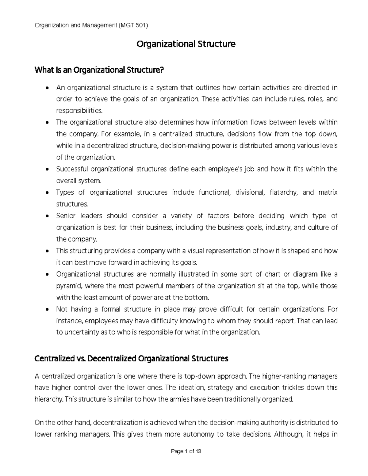 Organizational Structure - These activities can include rules, roles ...