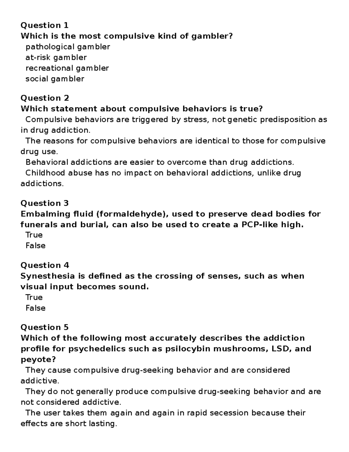 Quiz Understanding Substances Of Abuse Behavioral Addictions - Question ...