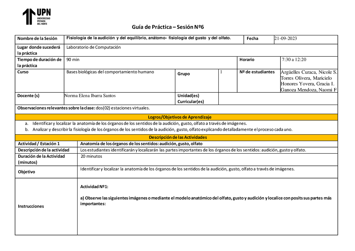 GUIA Practica N°6 Grupo 1 - GuÌa De Pr·ctica – SesiÛn N∫ Nombre De La ...