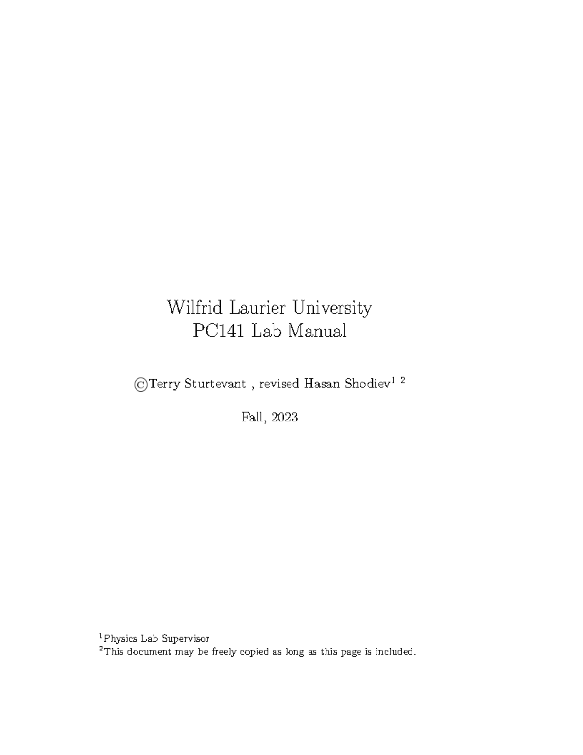 PC141 Lab Manual - Chapter 1 to 6 - Wilfrid Laurier University PC141 ...