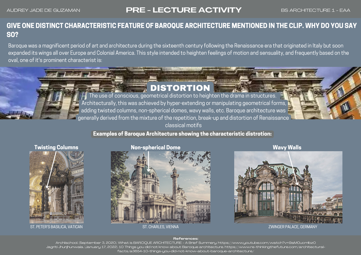 GIVE ONE Distinct Characteristic Feature OF Baroque Architecture