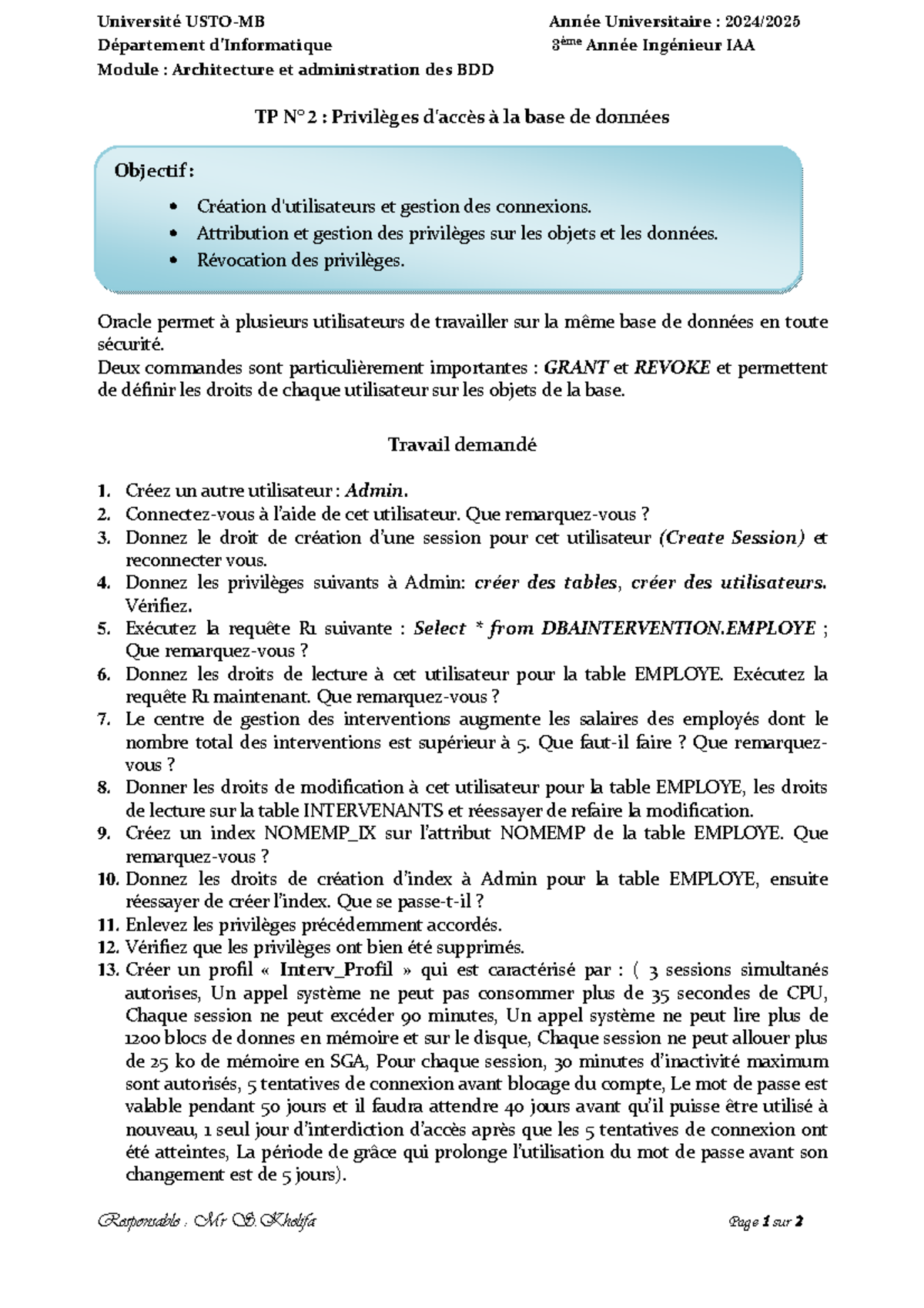 TP2-BDDA-1 - base de donnee - Université USTO-MB Année Universitaire ...