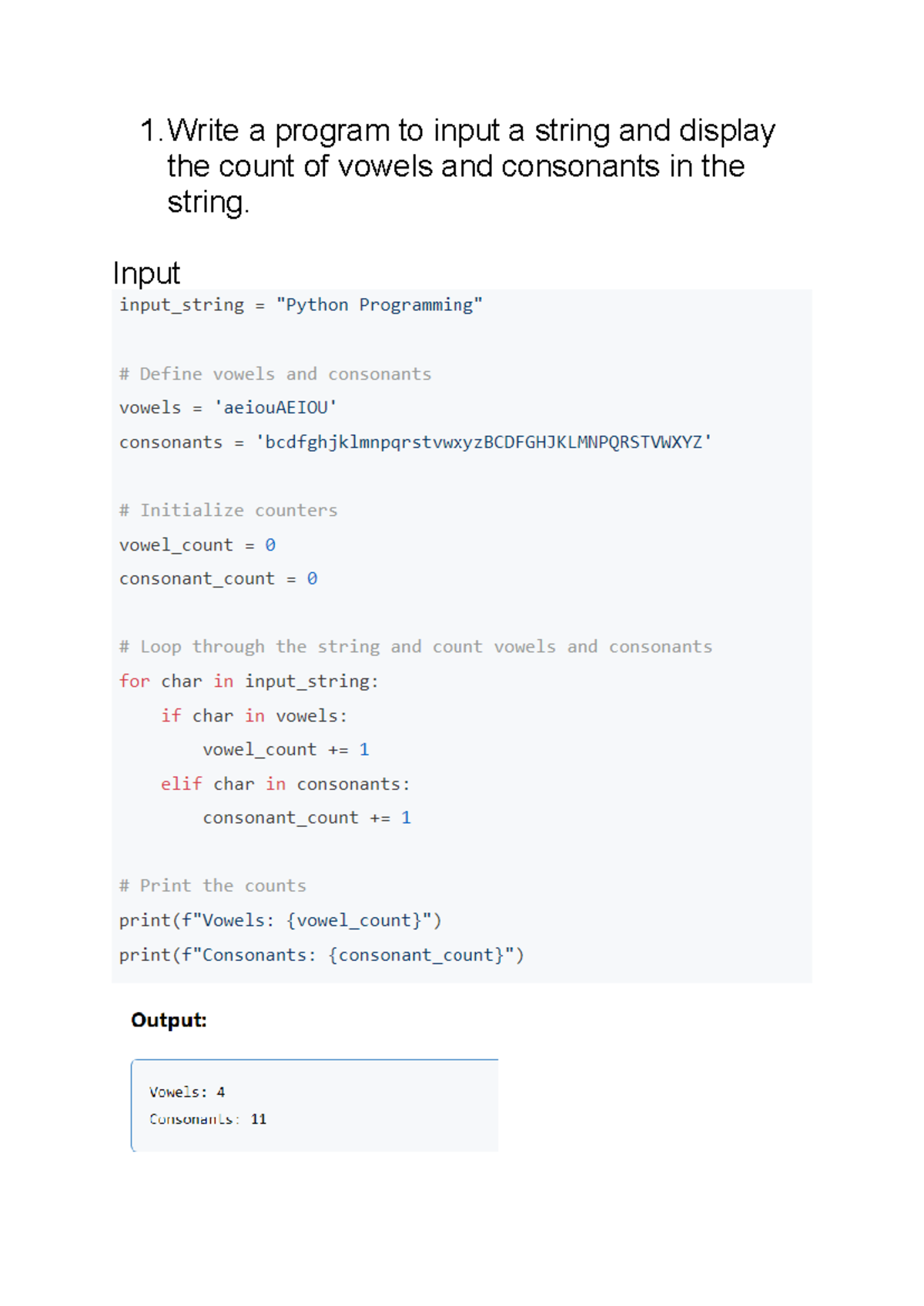 Ai - very nice - 1 a program to input a string and display the count of ...