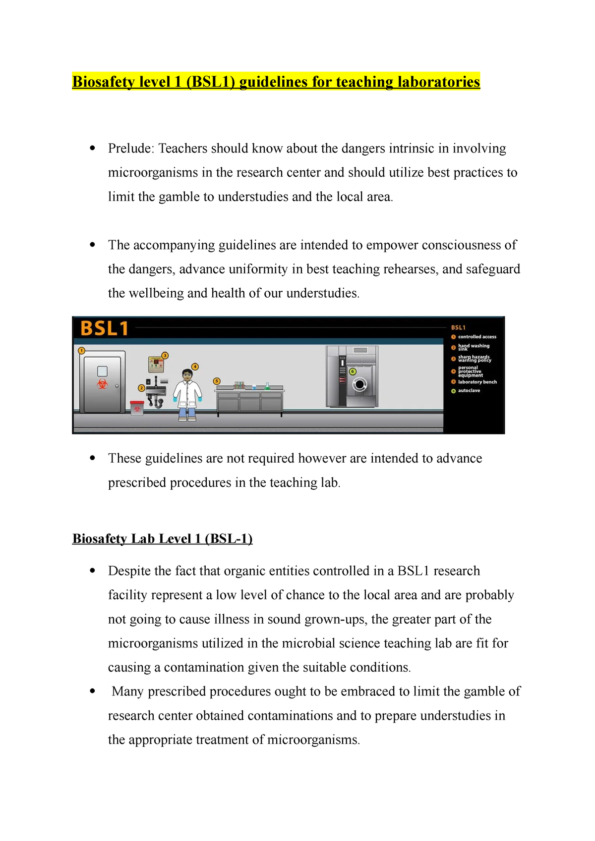 Biosafety Level Informative Notes Biosafety Level Bsl Guidelines For Teaching Studocu