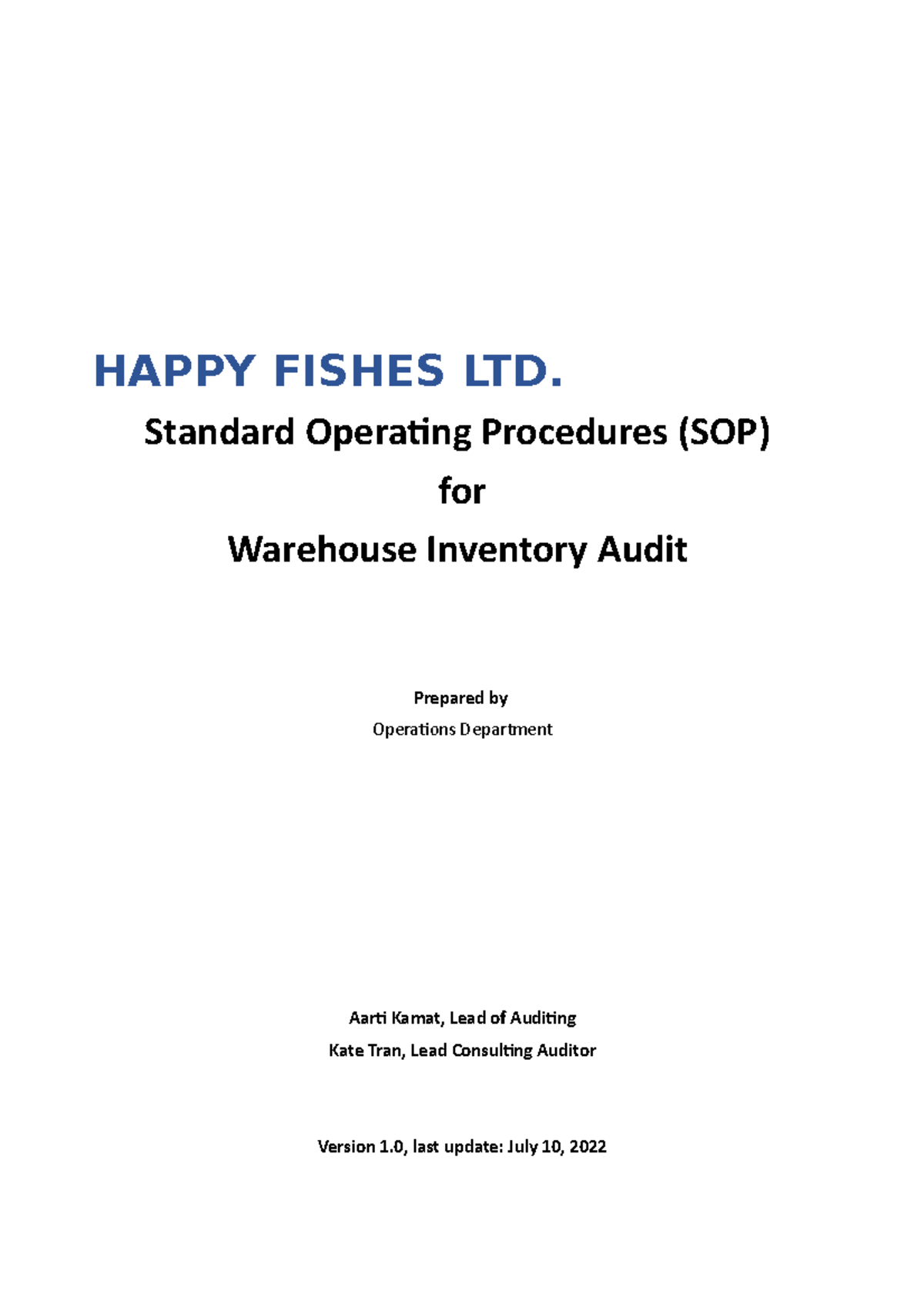 Standard Operating Procedures for Warehouse Inventory Audit - Studocu