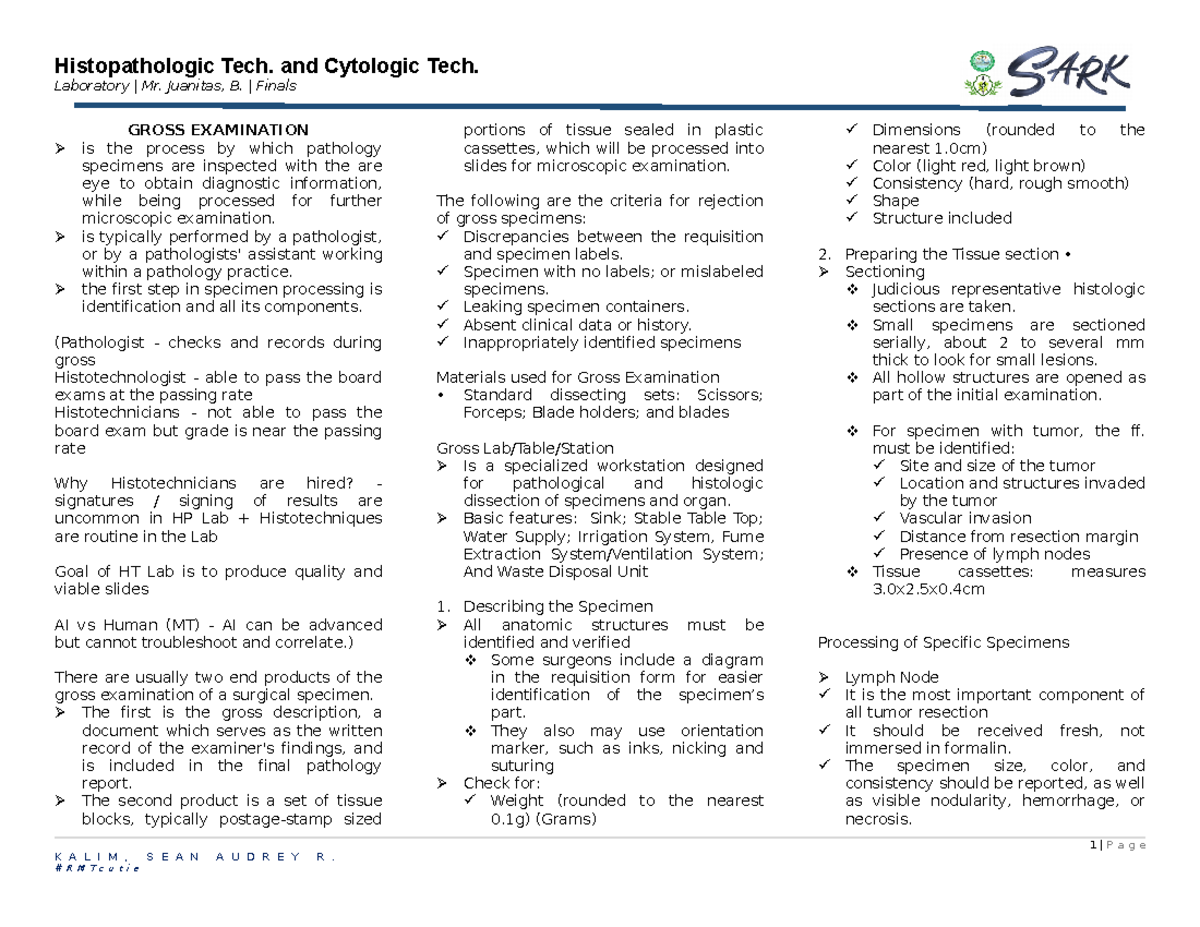 Histopath Lab Finals UNOFFICIAL Histopathologic Tech. and Cytologic