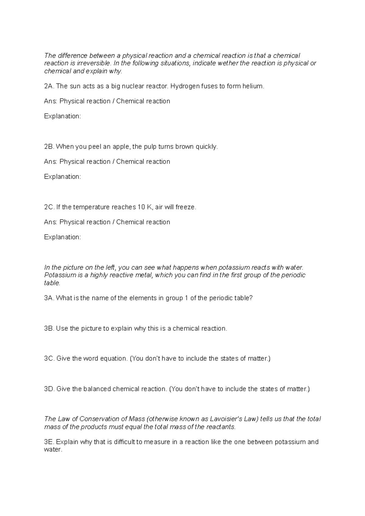 Oefentoets Scheikunde 4.1, 4 - The difference between a physical ...