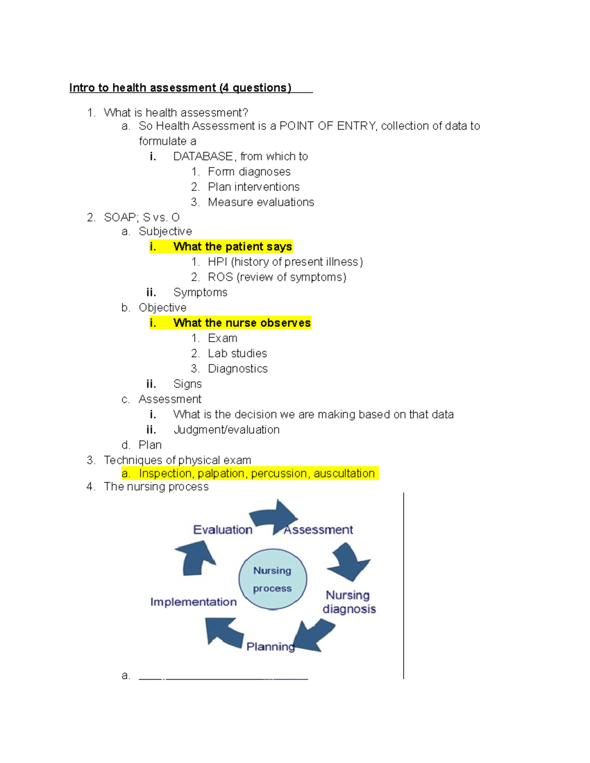 Nu220 Final Exam Study Guide Intro to health assessment (4 questions