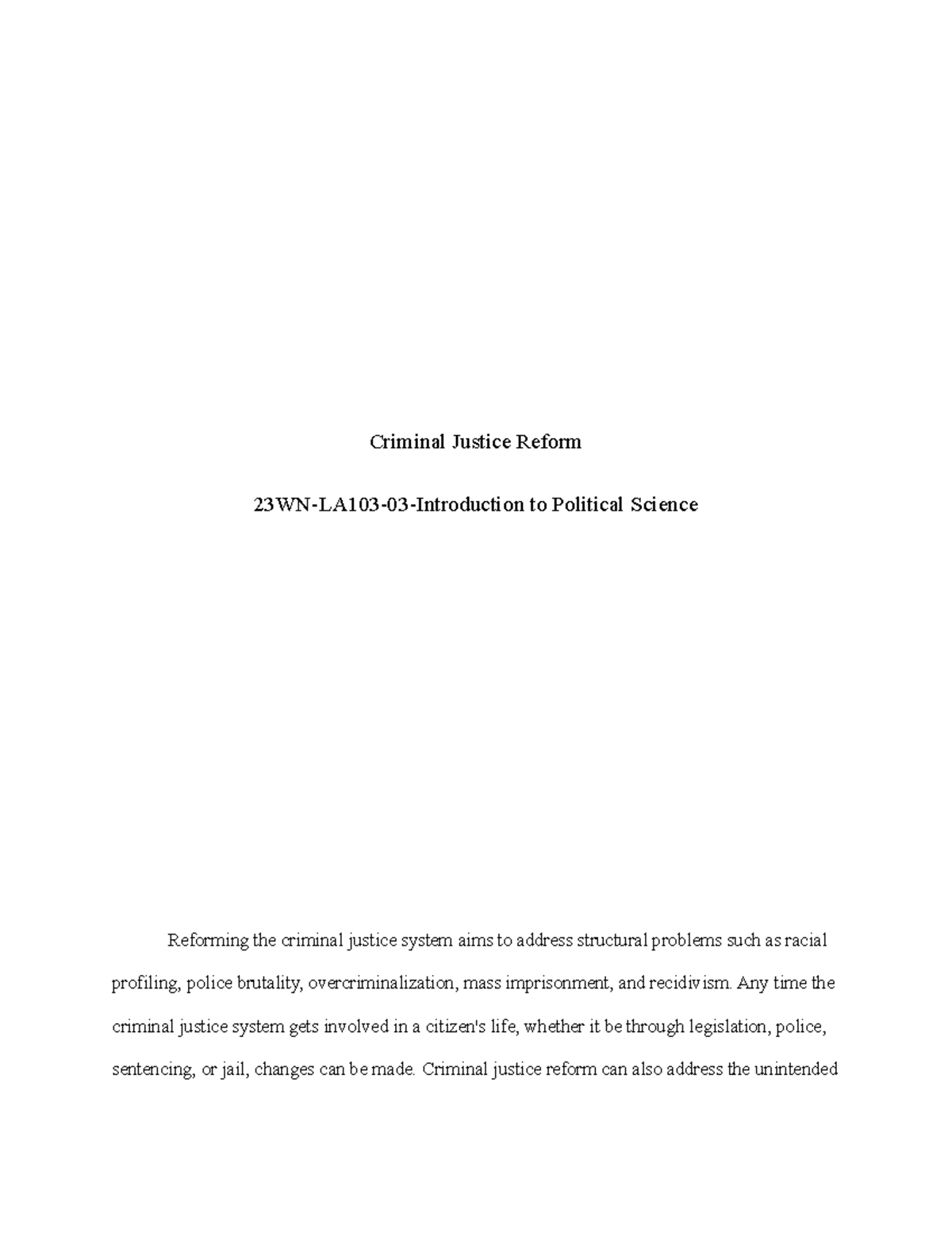 Criminal Justice Reform - Criminal Justice Reform 23WN-LA103-03 ...