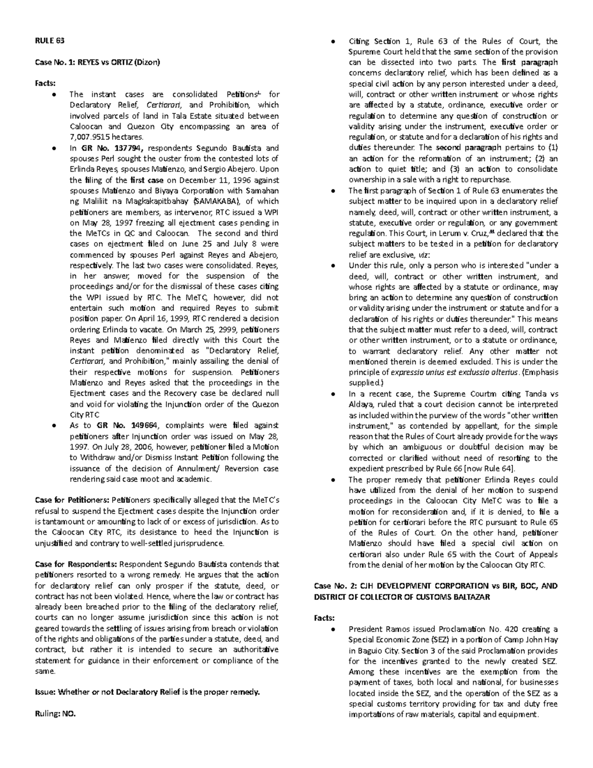 Rule 63 - Declaratory Relief & Similar Remedies