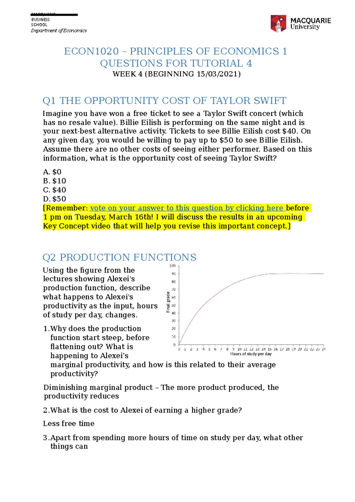 ECON1020 S1 2021 Tutorial 4 - Questions And Answers - MACQUARIE ...