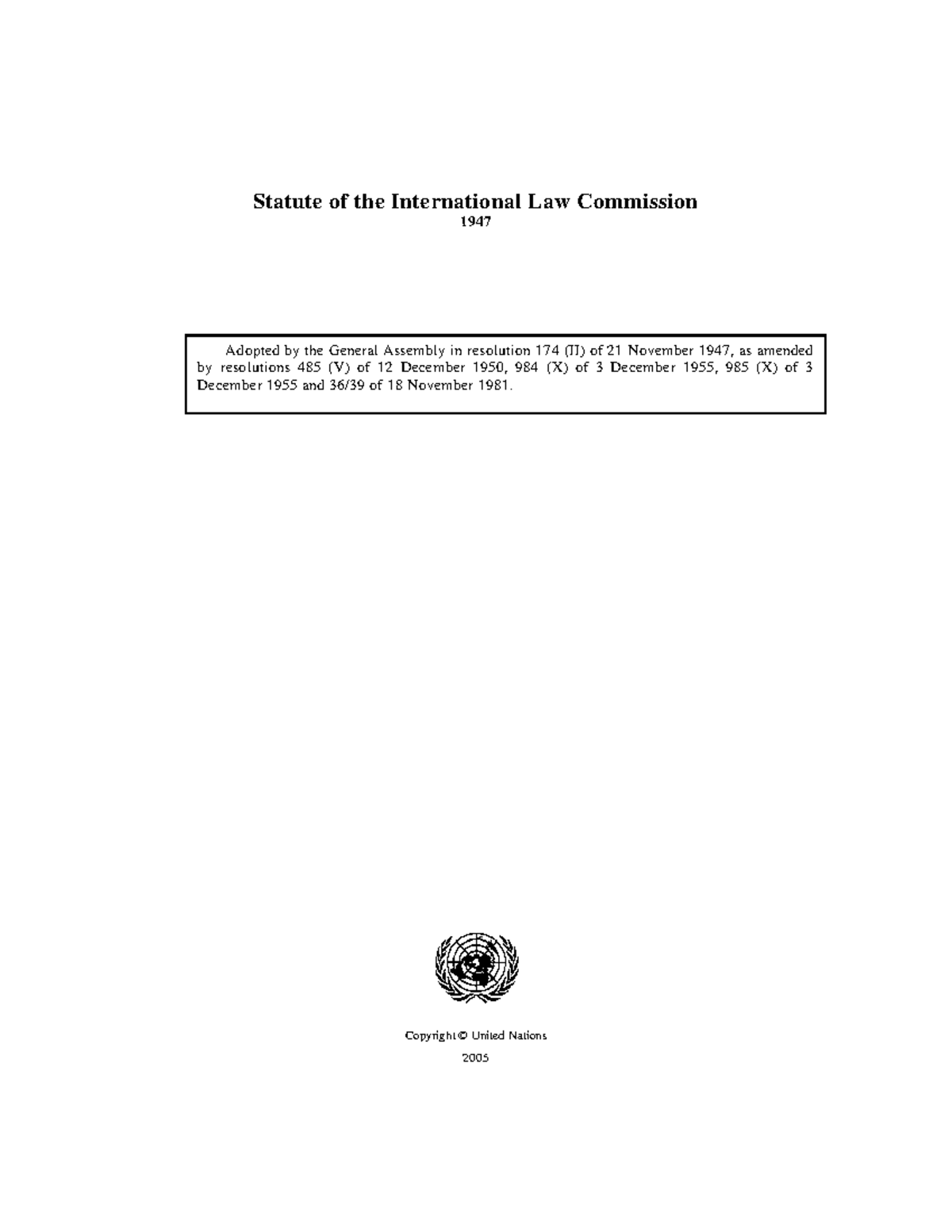 Statute Information Statute of the International Law Commission
