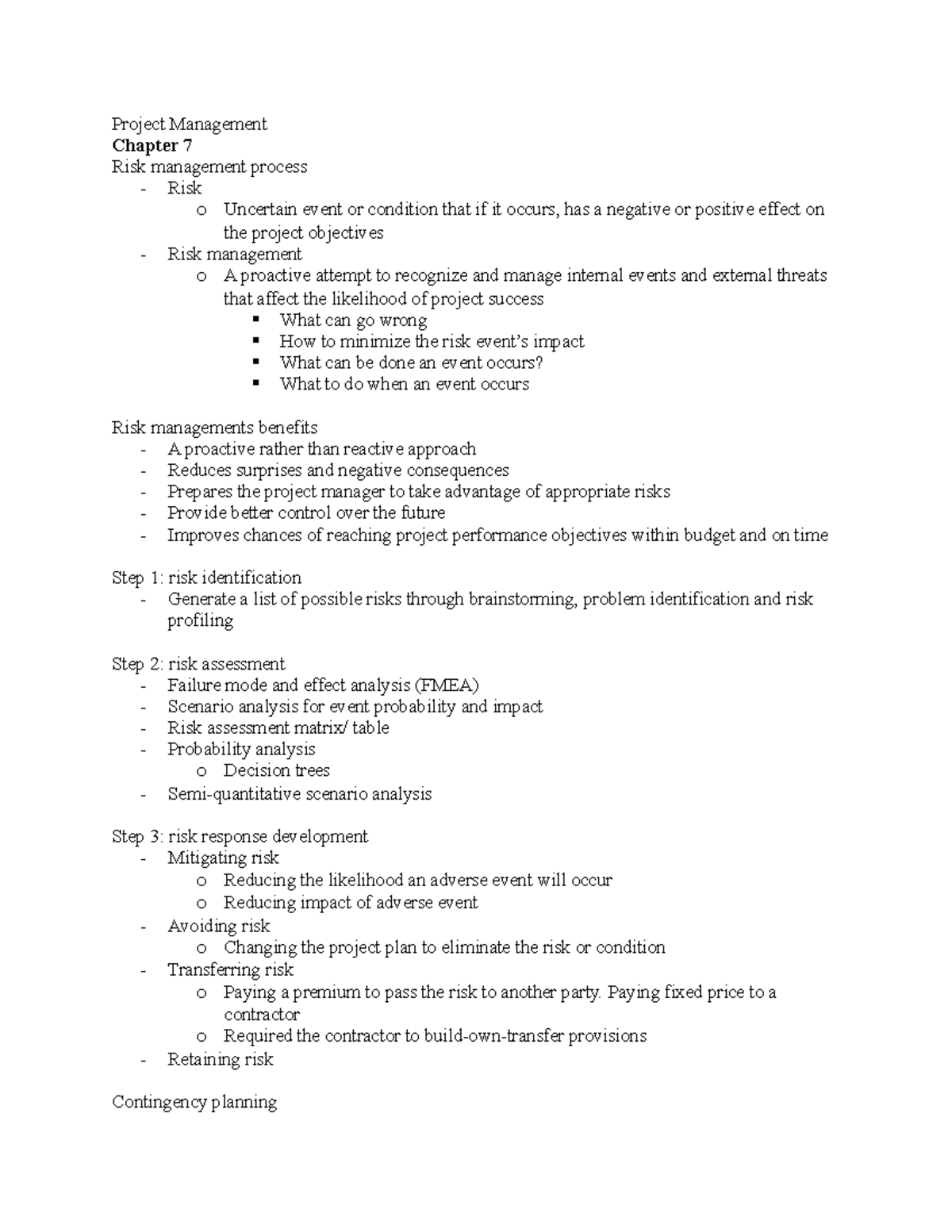 Project Management Chapter 7 & 8 - Project Management Chapter 7 Risk ...