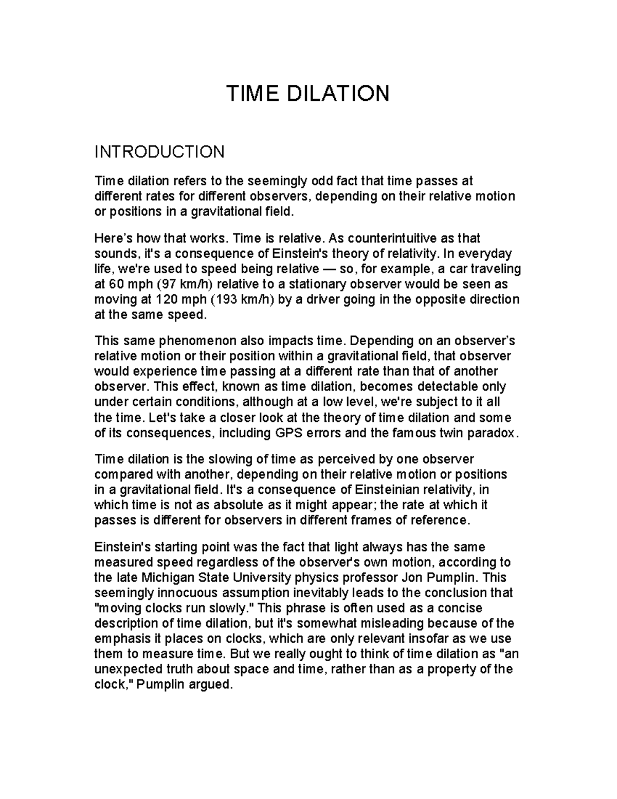 Time dilation part 1 Physics Mid term evaluation innovative work/project part 1 TIME