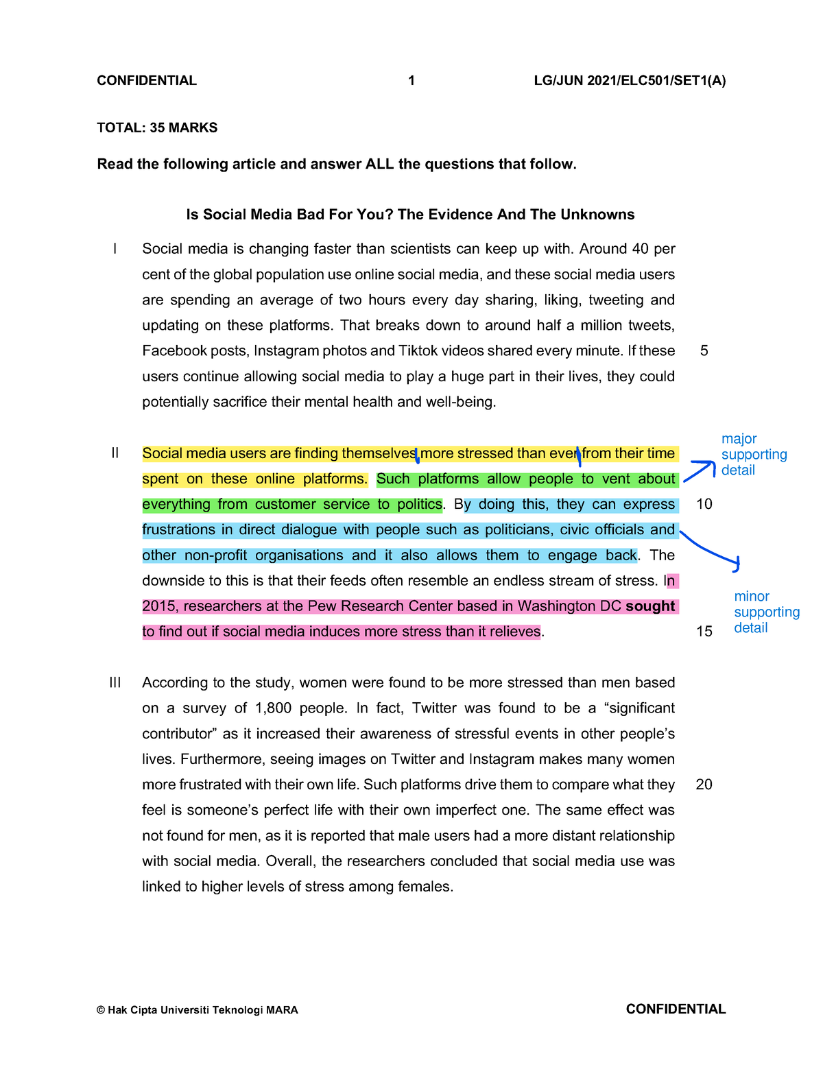 ELC501 QP JUN2021 - SUB SET 1(A) (PAST YEAR) - English for Critical ...