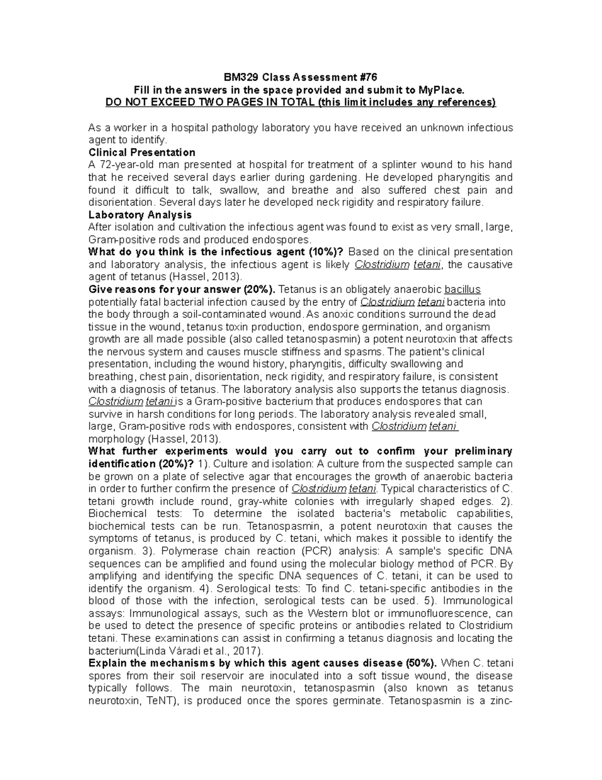 76 BM329 Assignment - case study - BM329 Class Assessment # Fill in the ...