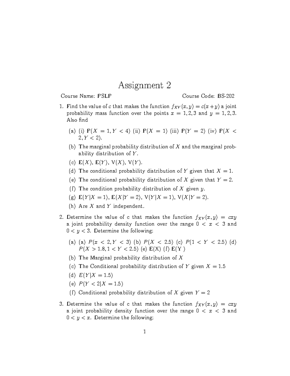 Sem 4 Assignment 2 - Notes - Assignment 2 Course Name: PSLP Course Code ...