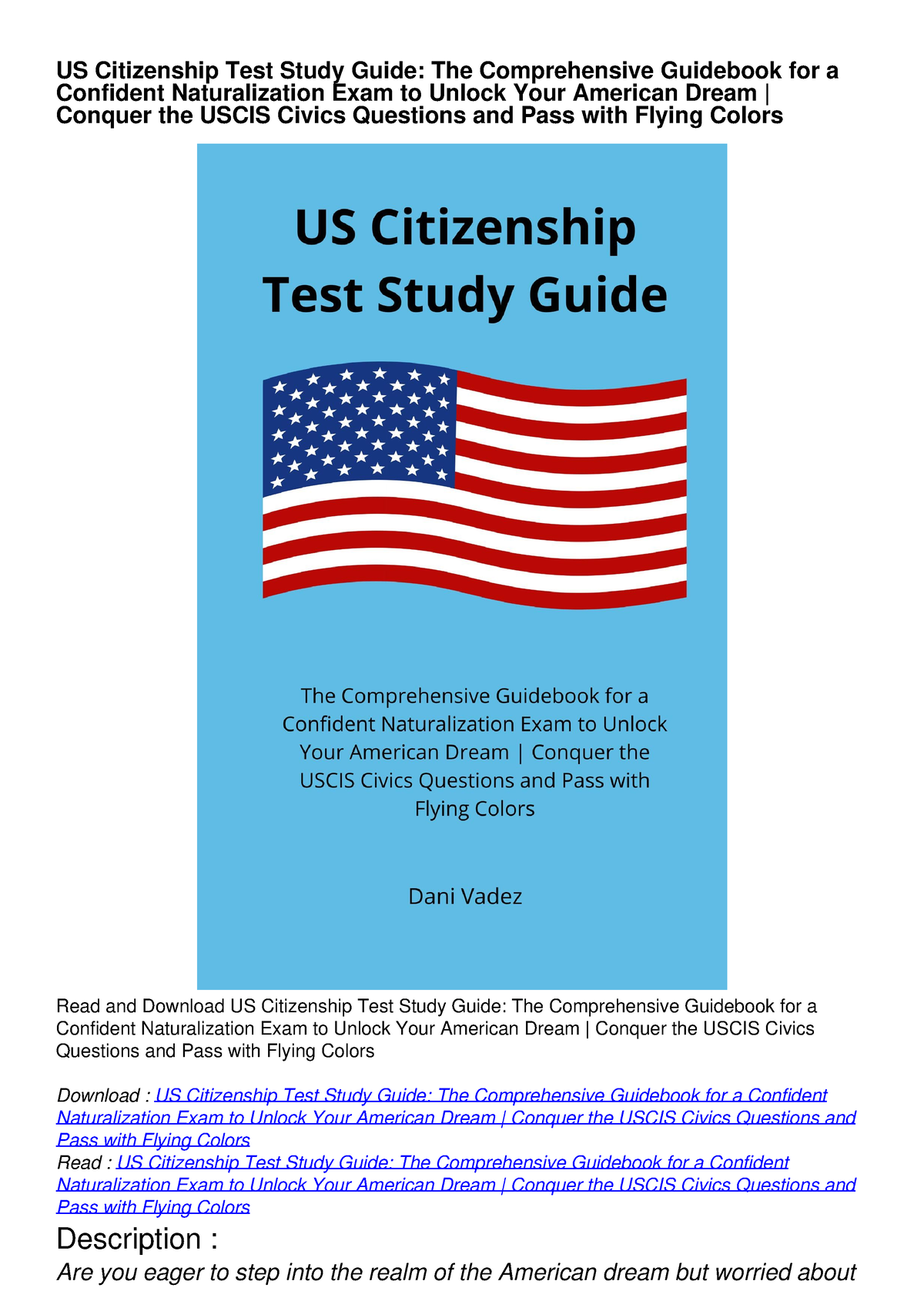 PDF/READ US Citizenship Test Study Guide The Comprehensive Guidebook