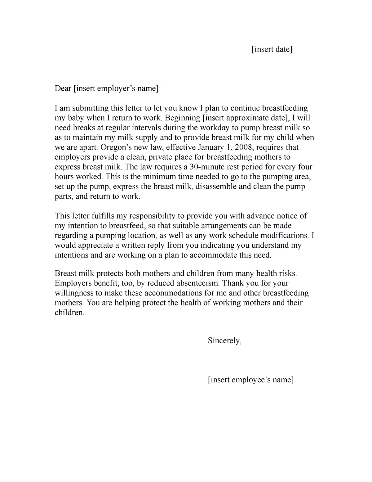 Bf letter to employer - [insert date] Dear [insert employer’s name]: I ...