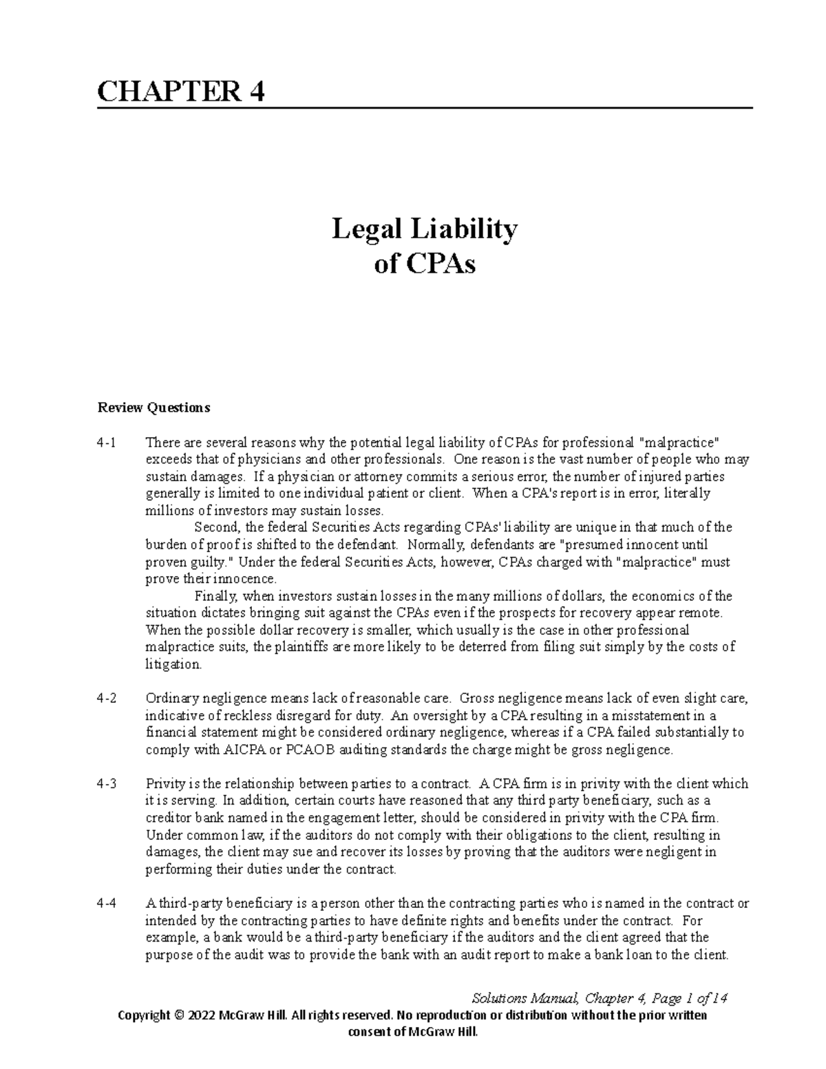 Whittington 22e Solutions Manual Ch04 - CHAPTER 4 Legal Liability Of ...