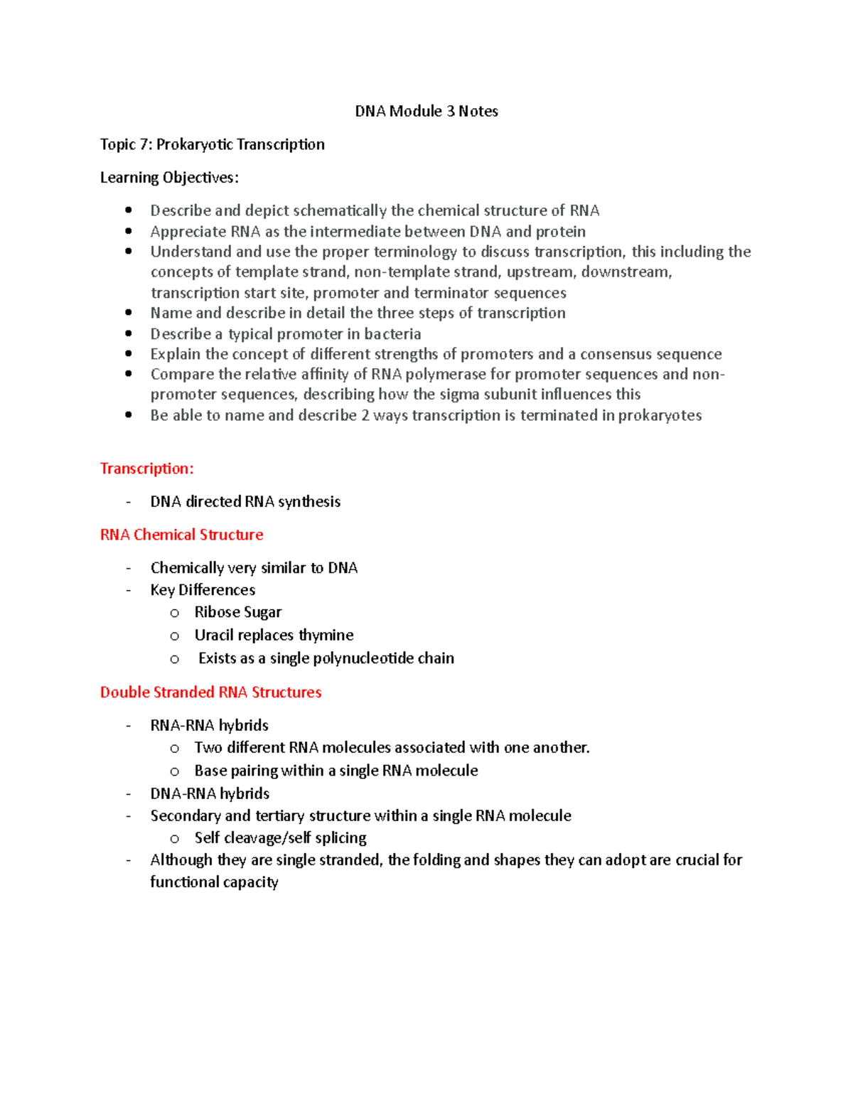 Module 3 Notes for mol bio - DNA Module 3 Notes Topic 7: Prokaryotic ...