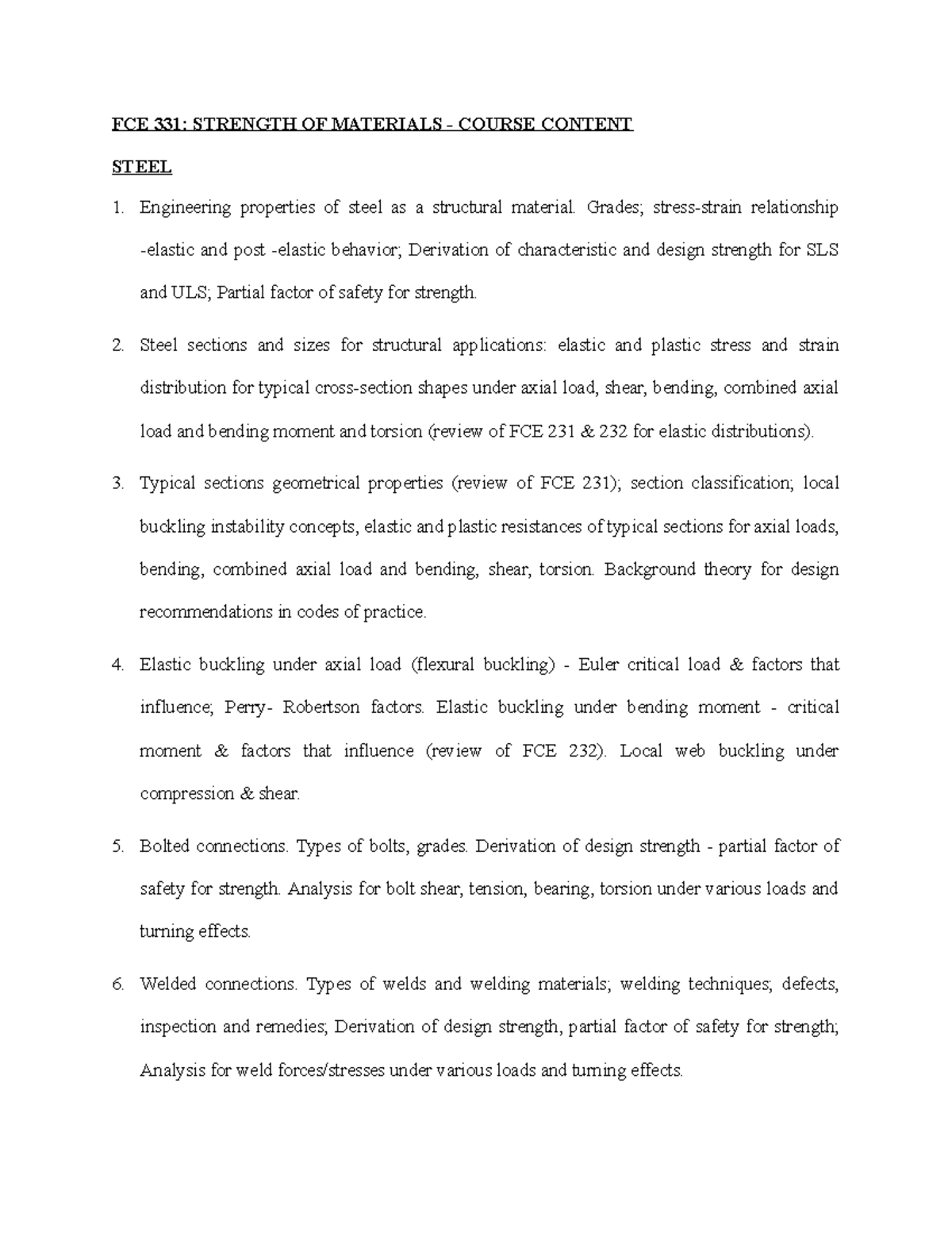 Class Notes FCE 331 Strength OF Materials IIA Nov - FCE 331: STRENGTH ...