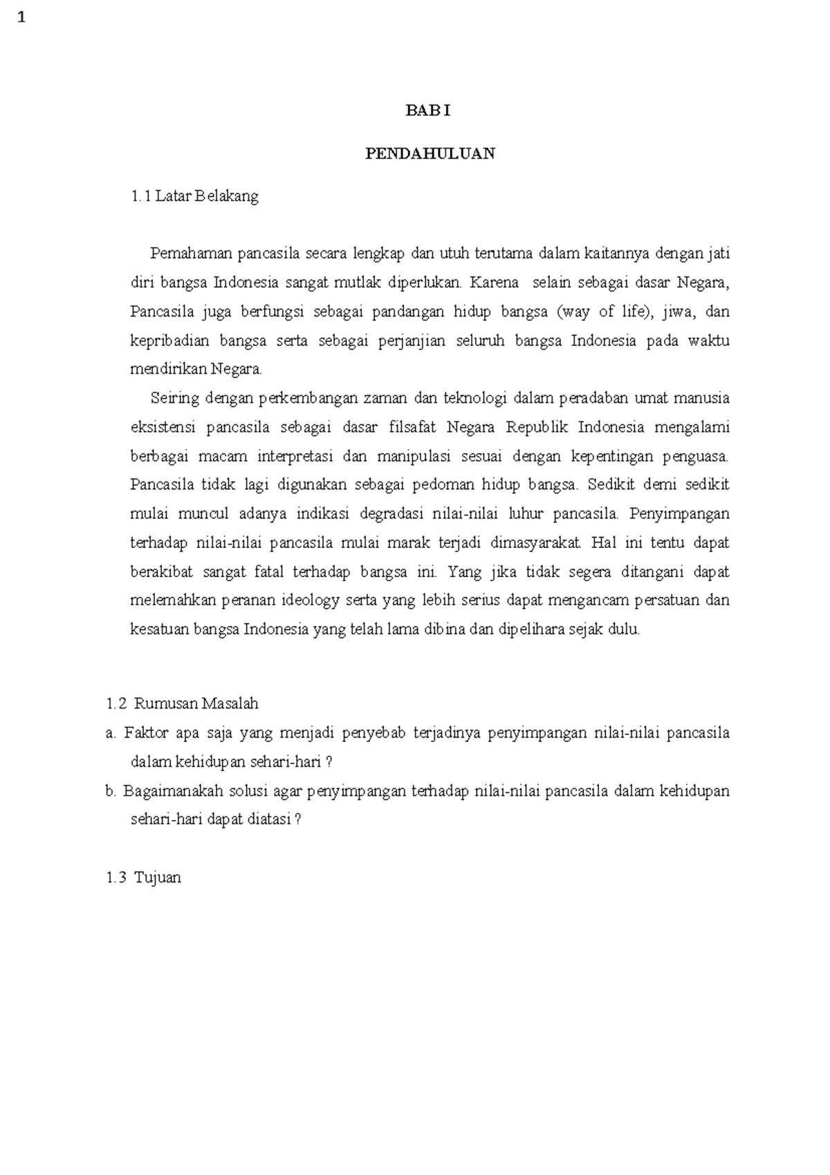 Penyimpangan Pancasila - BAB I PENDAHULUAN 1 Latar Belakang Pemahaman ...