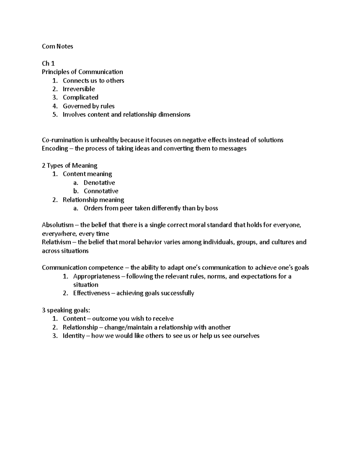 Ch 1 Notes - Dr. Adame - Com Notes Ch 1 Principles of Communication 1 ...