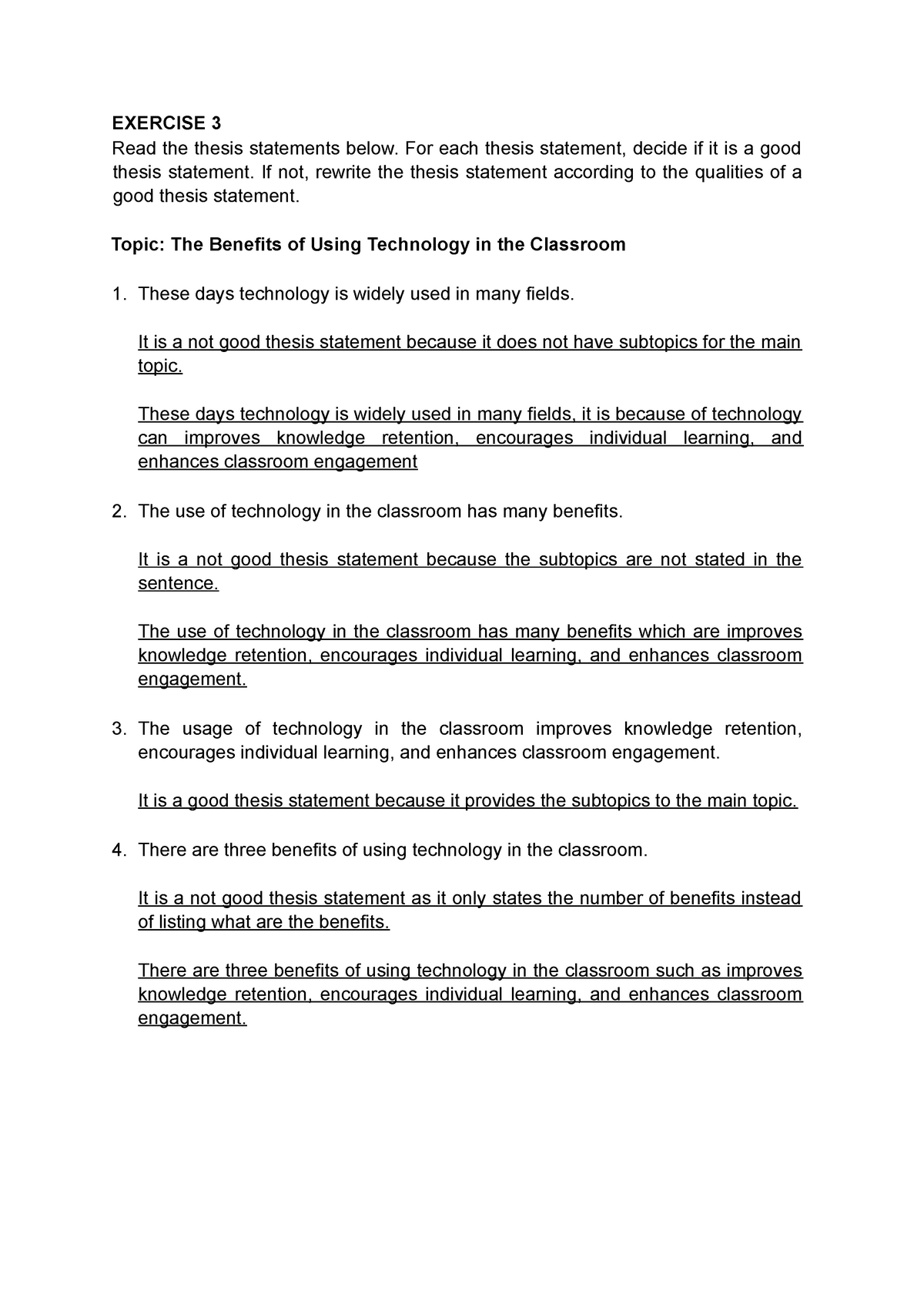 Lecture Notes Exercise 3 4 5 Exercise 3 Read The Thesis Statements Below For Each Thesis Studocu