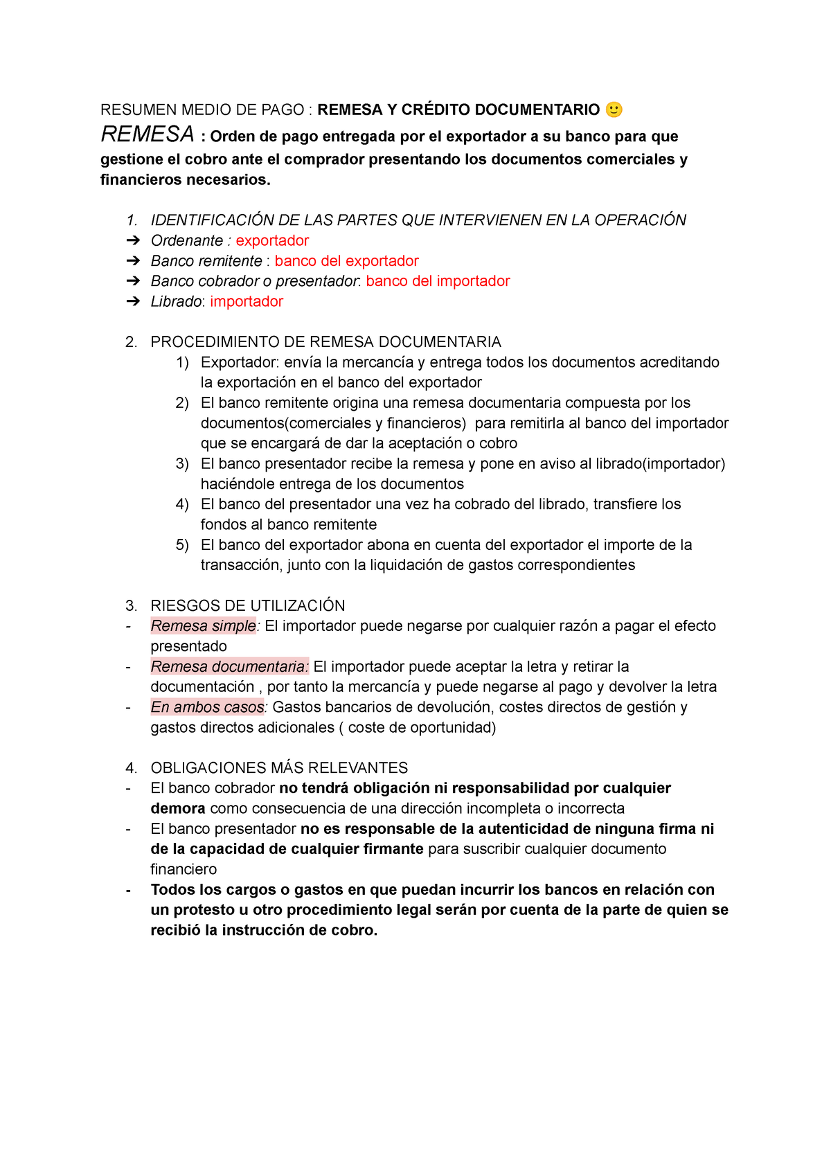 Resumen Medio De Pago Remesa Y Crédito Documentario Resumen Medio De Pago Remesa Y CrÉdito 8498