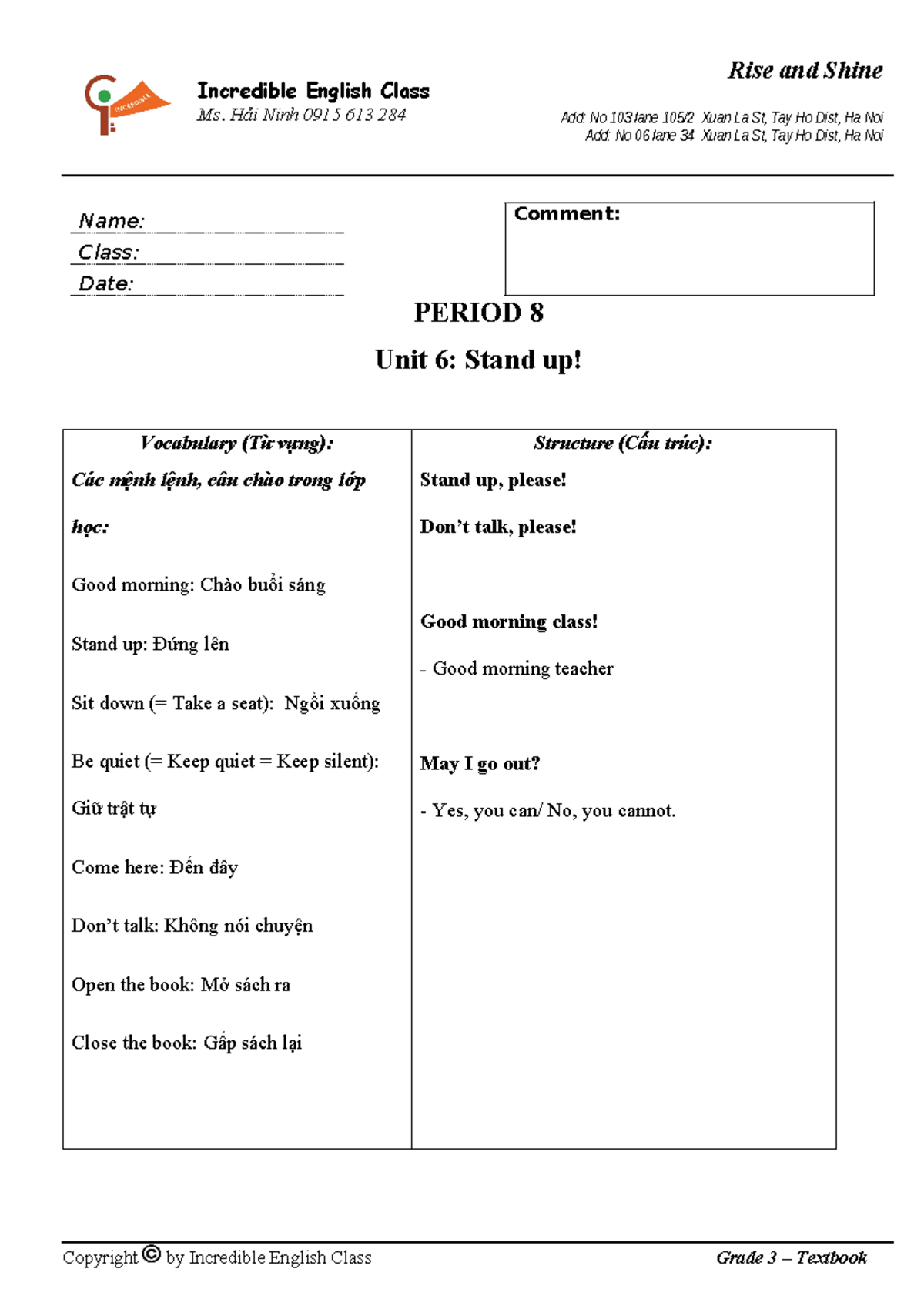 Unit 6 Grade 3 - grammar - Incredible English Class Ms. Hải Ninh 0915 ...