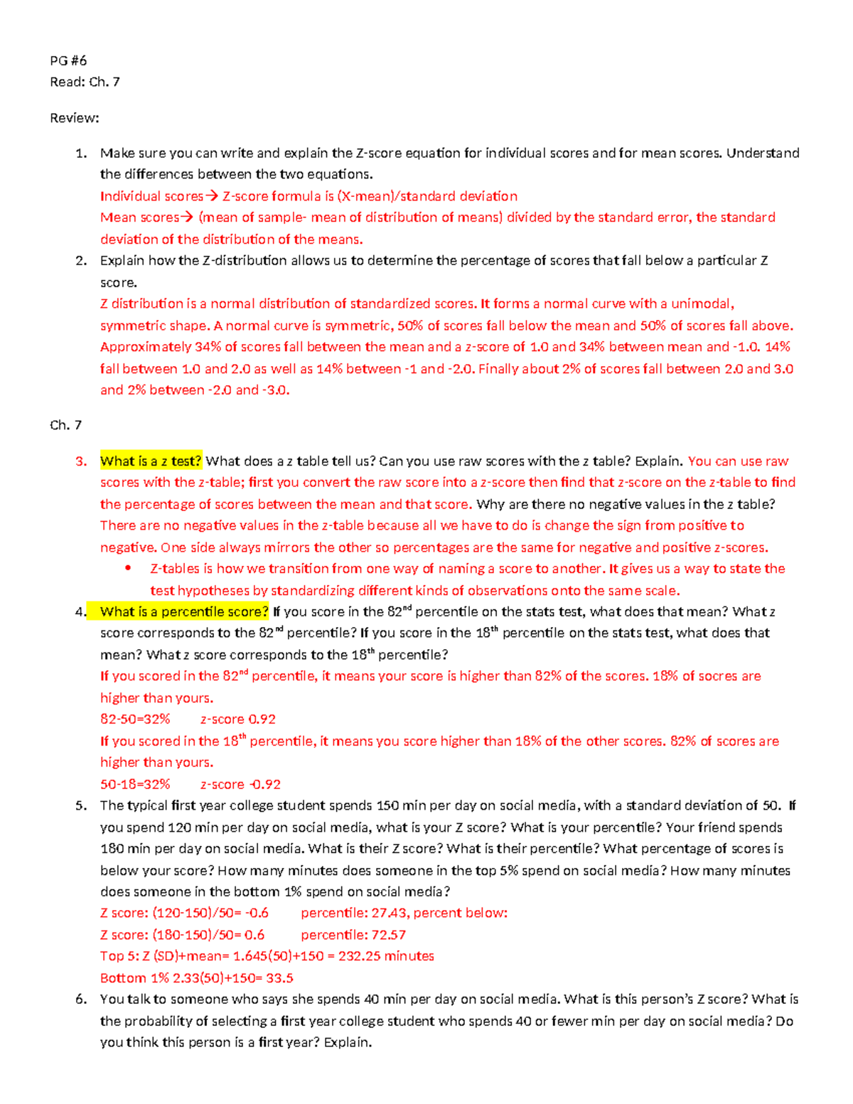 PG #6 Ch. 7 part 1 - PG Read: Ch. 7 Review: 1. Make sure you can write ...