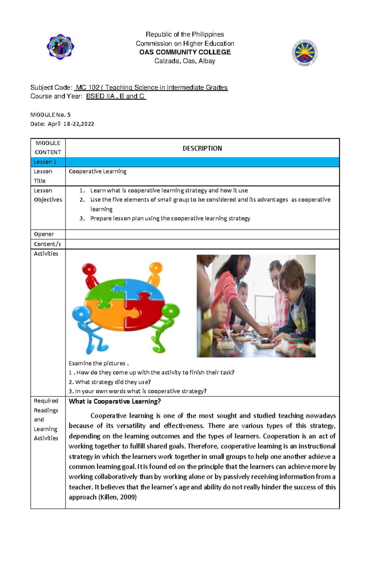 Module 5 TSIG 2nd sem - Republic of the Philippines Commission on ...