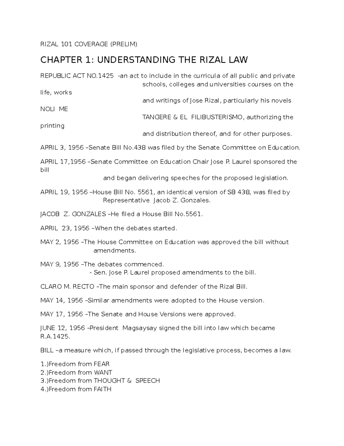 Rizal 101 Coverage - GREAT - RIZAL 101 COVERAGE (PRELIM) CHAPTER 1 ...