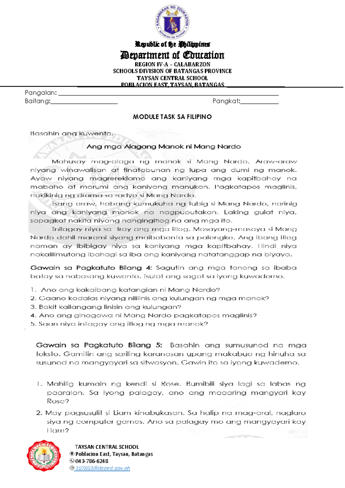 HOME Based Activity 2 - it will help grade 2 pupils.. - Department of ...