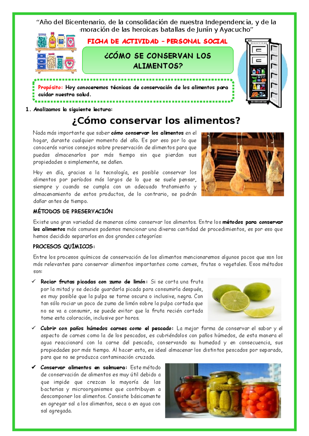 Ficha-JUEV-PS-¿CÓMO SE Conservan LOS Alimentos - Conmemoración De Las ...