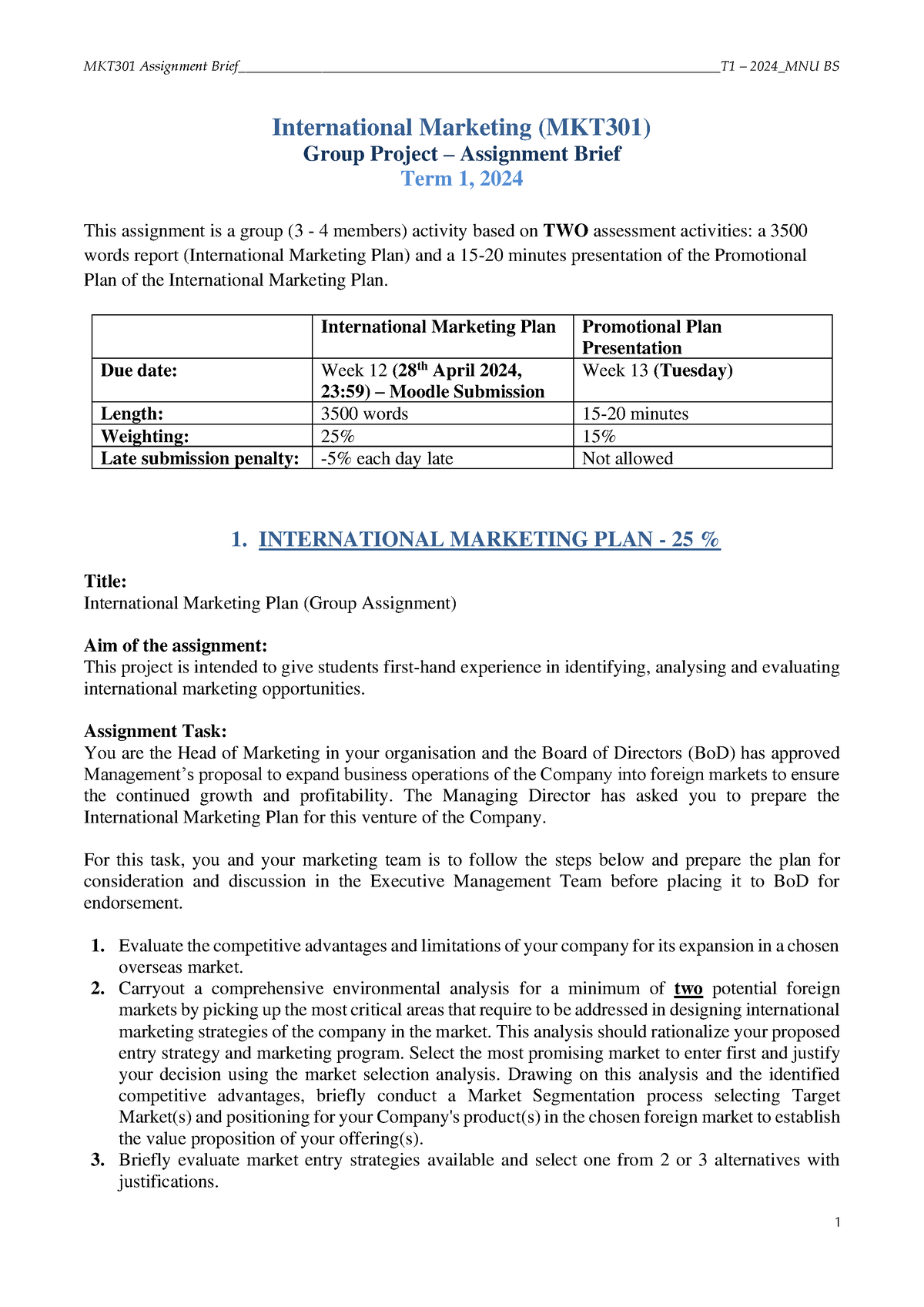 international marketing plan assignment